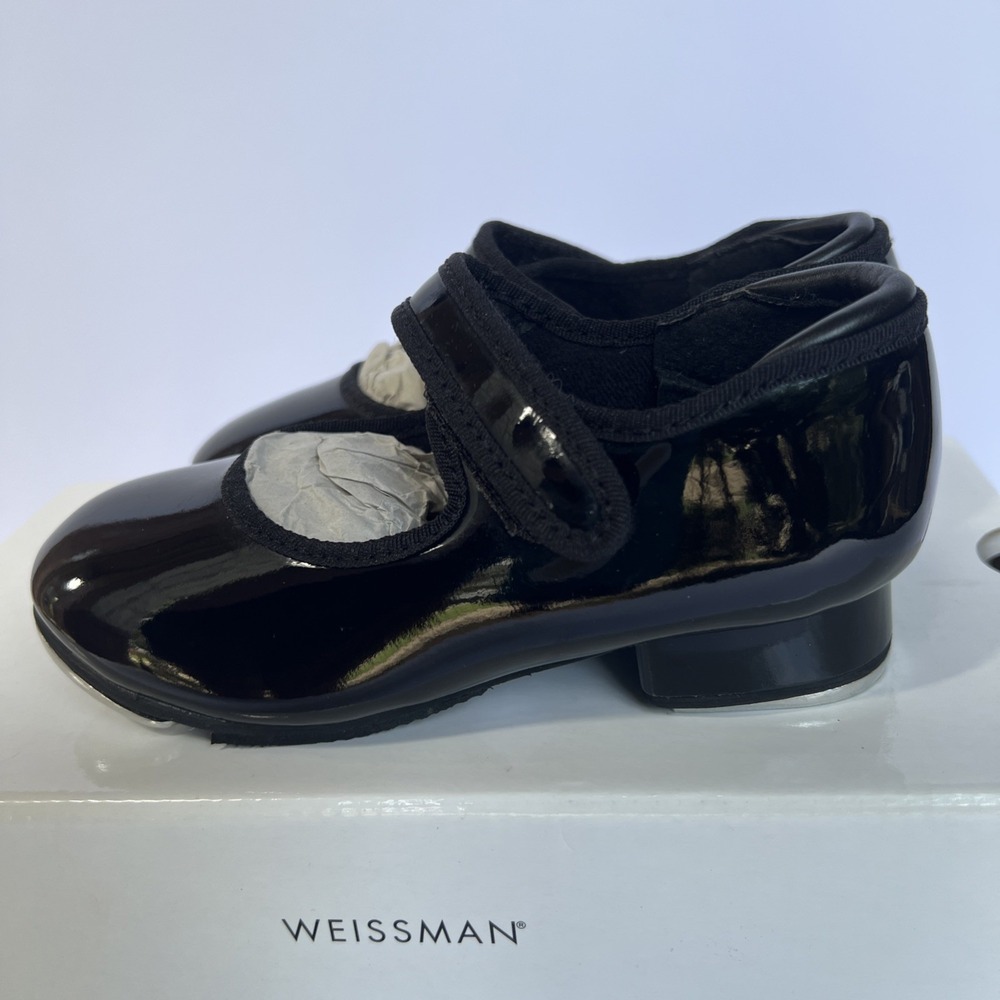 Weissman W2600 No Tie Tap Shoe Shiny Black Patent Child Size 9 CM Worn One Time